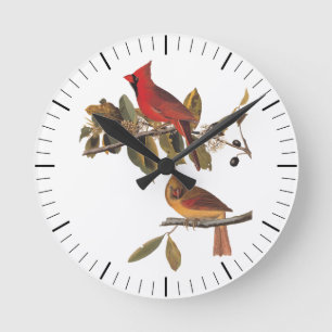 Reloj Redondo Mediano Pareja de cardenales auduónicos en un árbol de alm