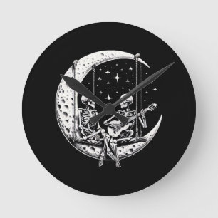 Reloj Redondo Mediano Pareja de esqueletos guitarra lunar