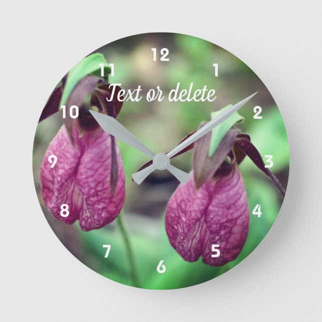Reloj Redondo Mediano Pareja de flor de orquídea salvaje Lady Slipper 2  (Anverso)