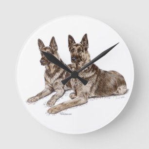 Reloj Redondo Mediano Pareja de perros pastores alemanes
