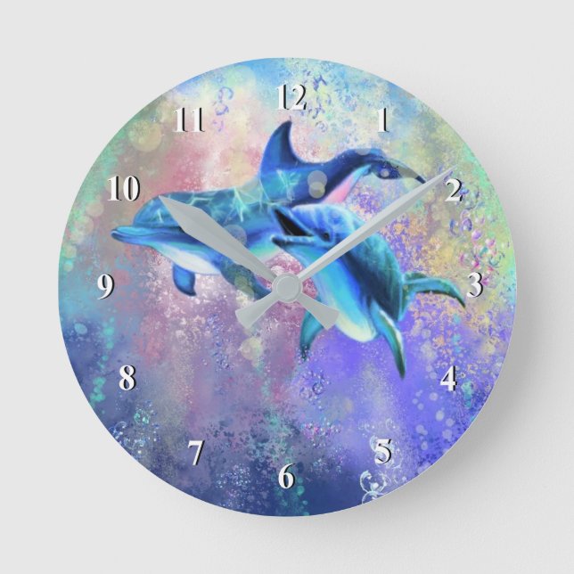 Reloj Redondo Mediano Pareja delfín - Hermosa (Anverso)