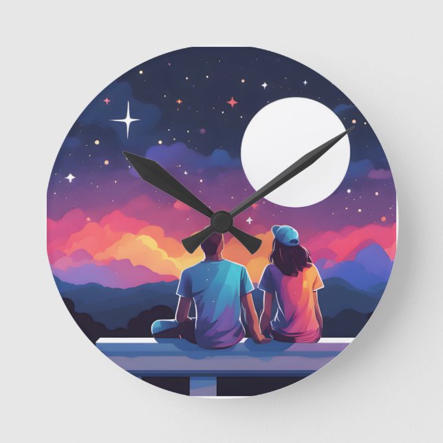 Reloj Redondo Mediano Pareja Stargazing (Anverso)