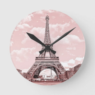 Reloj Redondo Mediano París en torre Eiffel rosada