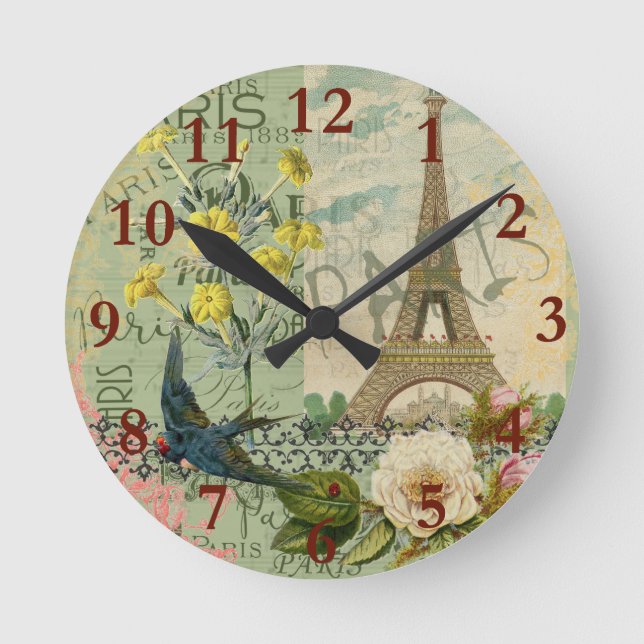 Reloj Redondo Mediano París Francia Viaje Viaje Viejo Pintura de Arte An (Anverso)