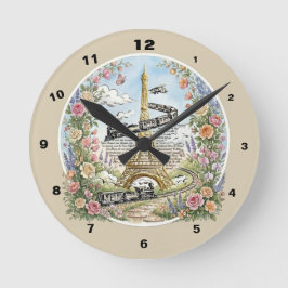 Reloj Redondo Mediano París romántico, Torre Eiffel, Arte Francés