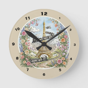 Reloj Redondo Mediano París romántico, Torre Eiffel, Arte Francés