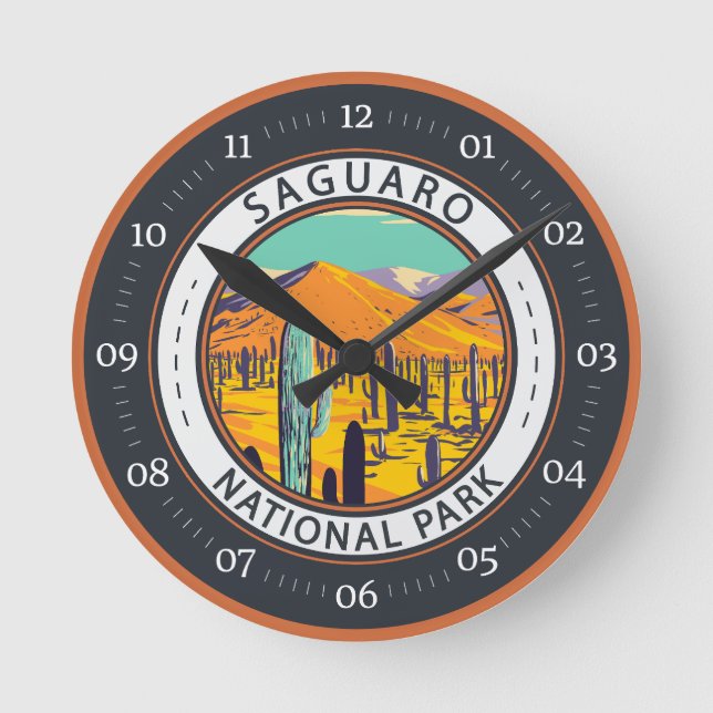 Reloj Redondo Mediano Parque Nacional Saguaro Cacti En Insignia De Prima (Anverso)