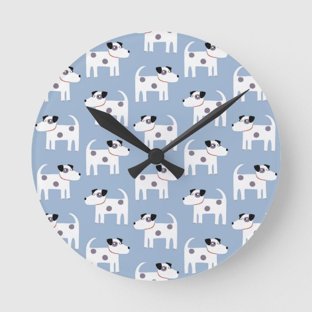 Reloj Redondo Mediano Parson Jack Russell Terrier Dog Pattern Blue (Anverso)