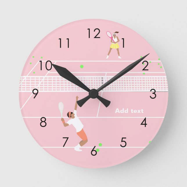 Reloj Redondo Mediano Partido de tenis rosado del Pastel moderno (Anverso)