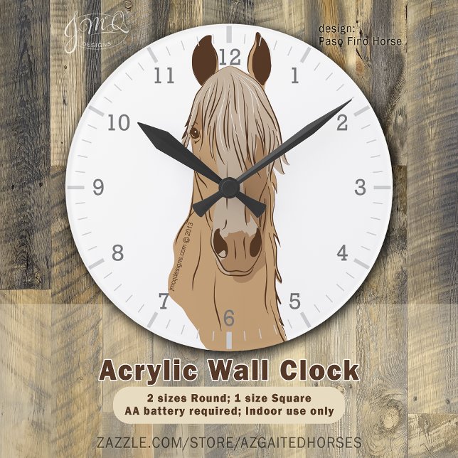 Reloj Redondo Mediano Paso Finos: Cabeza del Palomino del caballo de (Elegant Paso Fino palomino horse art clock ⏰🐎)