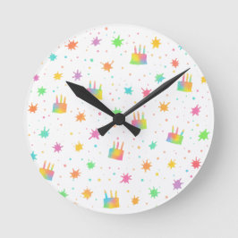 Reloj Redondo Mediano Pastel al agua de cumpleaños Arcoíris Pintura Colo