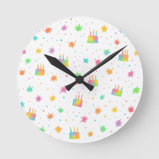 Reloj Redondo Mediano Pastel al agua de cumpleaños Arcoíris Pintura Colo