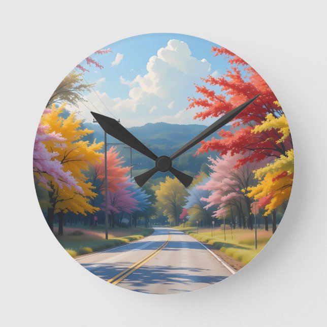 Reloj Redondo Mediano Pastel Autumn Country Road Watercolor (Anverso)