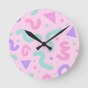 Reloj Redondo Mediano Pastel Memphis Squiggle Geométrico Divertido Retro