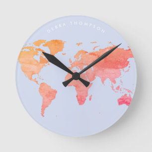Reloj Redondo Mediano pastel tones map of the world