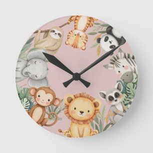 Reloj Redondo Mediano Pastel Tropical Salvaje Una Selva Animales Safari