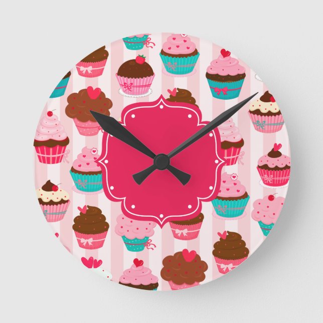 Reloj Redondo Mediano Pasteles rosados modernos Girly (Anverso)