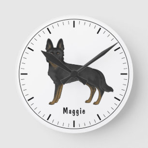 Reloj Redondo Mediano Pastor Alemán Bi- Negro Perro Lindo Con Texto Pers