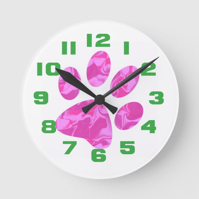 Reloj Redondo Mediano Pata de camuflaje rosa (Anverso)
