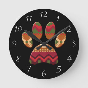 Reloj Redondo Mediano Pata de perro con patrón azteca