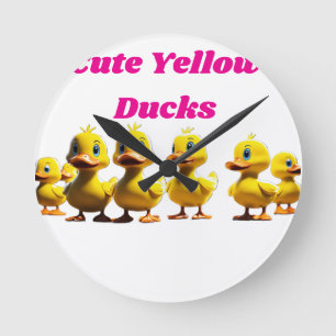 Reloj Redondo Mediano Patitos Amarillos Adorables Jugando Baloncesto – C
