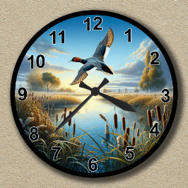 Reloj Redondo Mediano Pato Canvasback Volador Personalizable