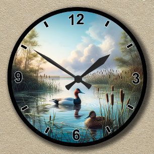 Reloj Redondo Mediano Patos Canvasback de Humedal Tranquilo Personalizab