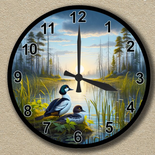 Reloj Redondo Mediano Patos Common Goldeneye personalizables al atardece (Subido por el creador)