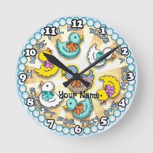 Reloj Redondo Mediano Patos En Fila (Anverso)