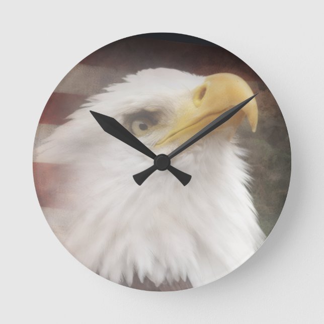 Reloj Redondo Mediano Patriotic Eagle Wall Clock – American Decor (Anverso)