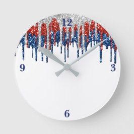 Reloj Redondo Mediano Patriotic Glitter Drip Border
