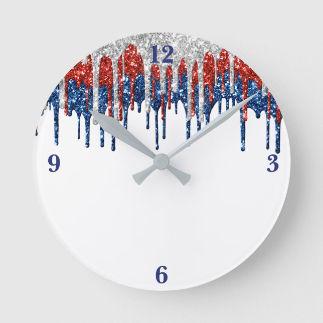 Reloj Redondo Mediano Patriotic Glitter Drip Border (Anverso)