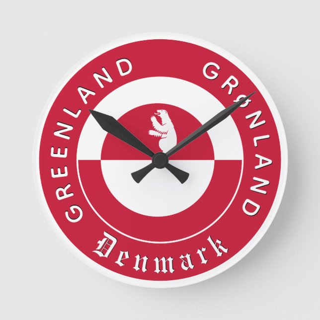 Reloj Redondo Mediano Patriotic Greenland Clock, Bear, Greenland Flag (Anverso)