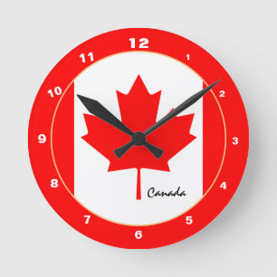 Reloj Redondo Mediano Patriótico Canadá, Bandera Canadiense Hogar / dise