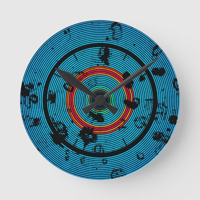 Reloj Redondo Mediano Patrón abstracto azul circular (Anverso)