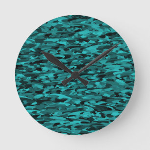 Reloj Redondo Mediano Patrón abstracto azul verdoso negro
