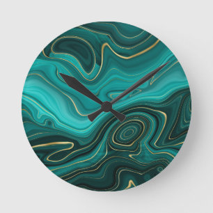 Reloj Redondo Mediano Patrón abstracto de Glam Turquoise de Lujo