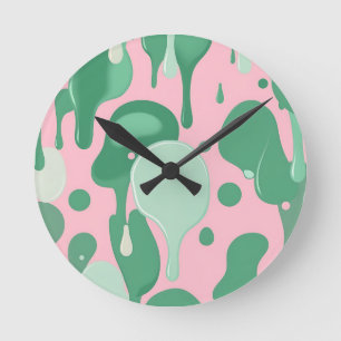 Reloj Redondo Mediano Patrón abstracto de goteo derretido verde menta ro