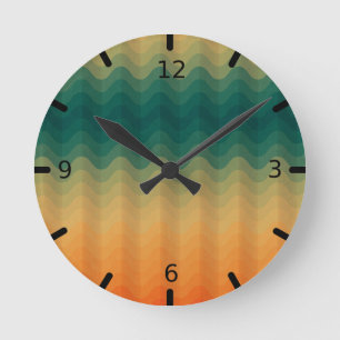 Reloj Redondo Mediano Patrón abstracto de ondas Naranjas y verdes