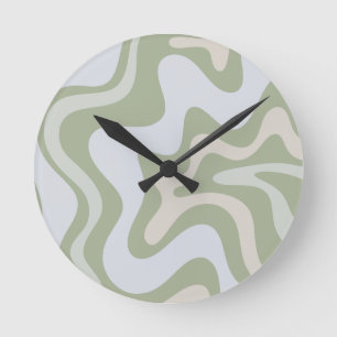 Reloj Redondo Mediano Patrón abstracto de suero líquido retro en verde