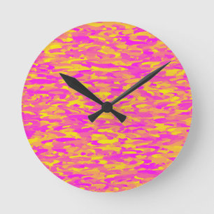 Reloj Redondo Mediano Patrón abstracto Naranja amarillo rosado