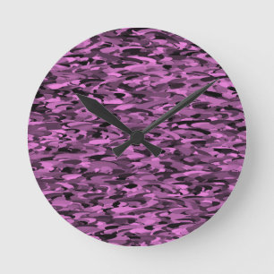 Reloj Redondo Mediano Patrón abstracto púrpura negro
