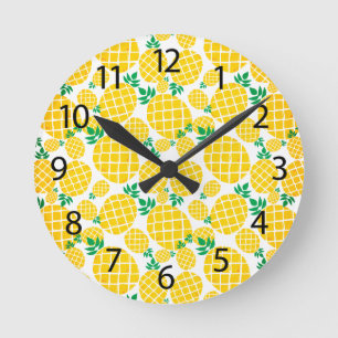 Reloj Redondo Mediano Patrón amarillo de fruta de piña tropical