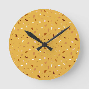 Reloj Redondo Mediano Patrón amarillo de Terrazo