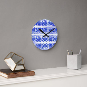 Reloj Redondo Mediano Patrón árabe del Mediterráneo griego Azul