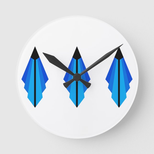 Reloj Redondo Mediano Patrón art decó 3 en azul (Anverso)