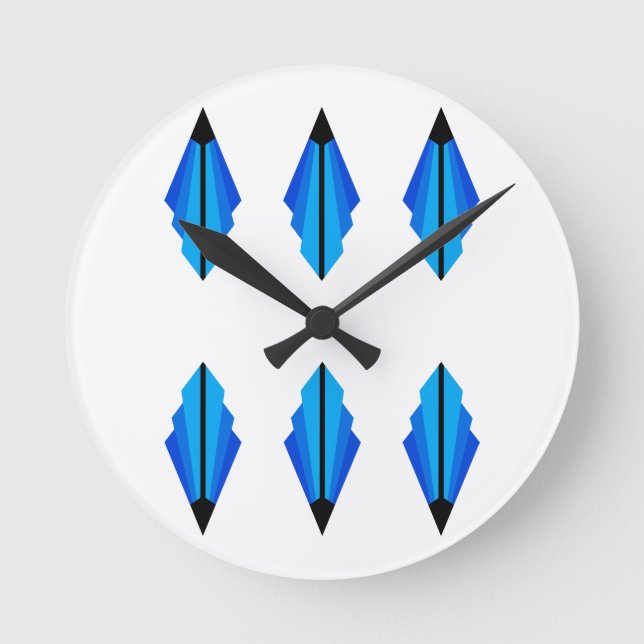 Reloj Redondo Mediano Patrón art decó 3 en azul (Anverso)