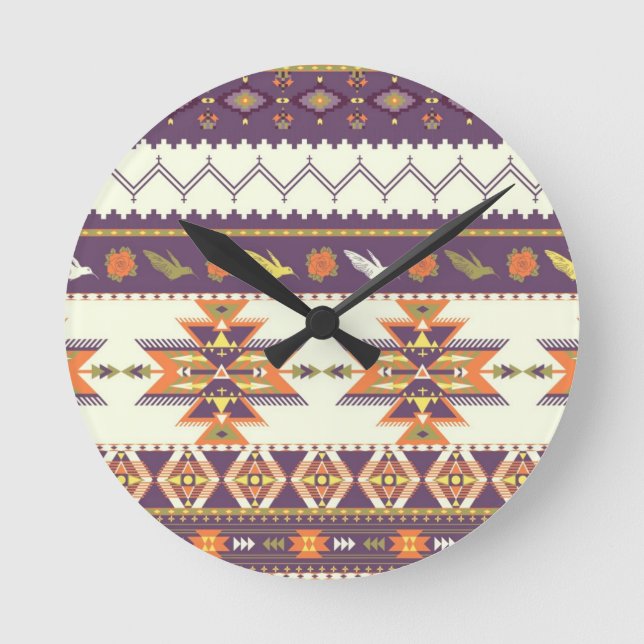 Reloj Redondo Mediano Patrón azteca colorido (Anverso)