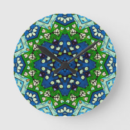 Reloj Redondo Mediano Patrón azul verde retro mosaico de Mandala