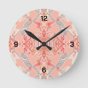 Reloj Redondo Mediano Patrón barroco moderno en lo alto de un crema rojo